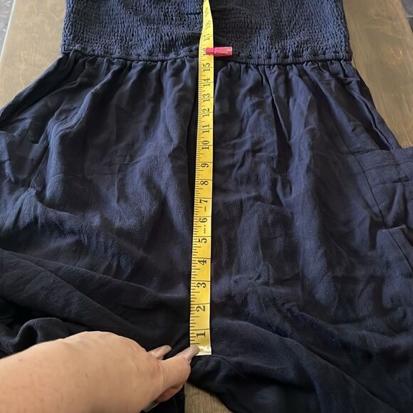 Boho Ruffle Strap Navy Jumpsuit With Pockets - Picture 10 of 13